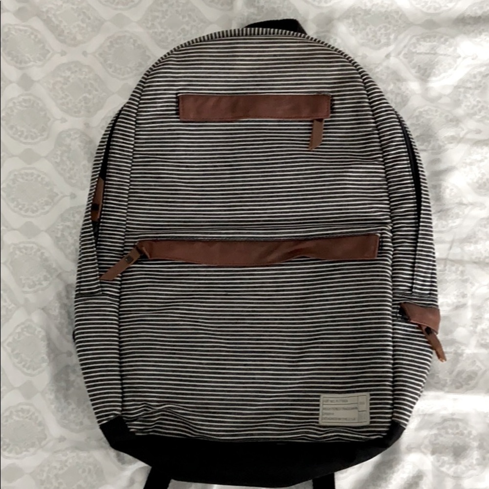 HEX Backpack Navy/White with Tan Leather Accent